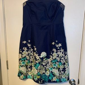 Strapless eyelet dress in navy